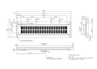 CU20029-TE200K Vacuum fluorescent display (VFD) module outline dimensions
